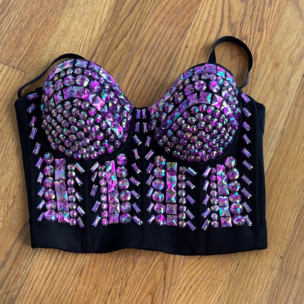 Black and Purple Embellished Bustier